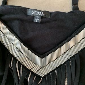 XOXO black fringe tank